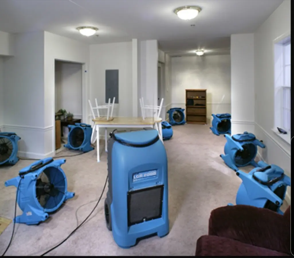 Air movers and dehumidifier setup for Water Damage Restoration in Coos Bay
