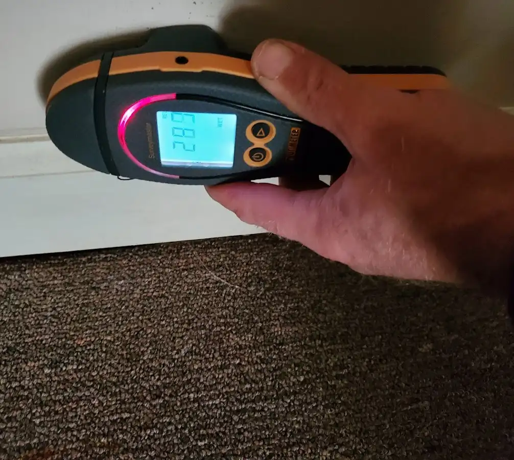 Moisture detection at baseboard during Storm Damage Restoration in Coos Bay